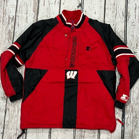 Vintage University of Wisconsin Badgers Starter NCAA College Zip Up Puffy Jacket - Picture 1 of 12